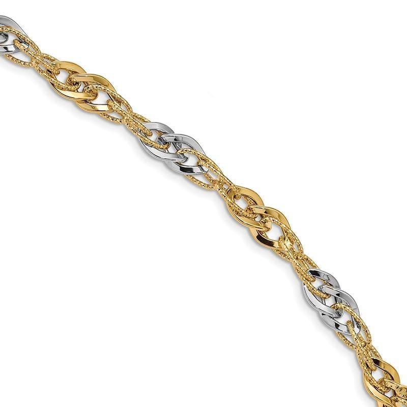 Leslie's 14K Two-tone Polished & Textured Link Bracelet - Seattle Gold Grillz