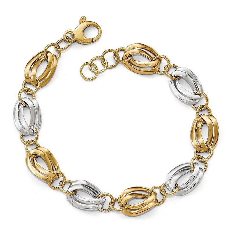 Leslie's 14k Two-tone Polished D-C Fancy Link Bracelet - Seattle Gold Grillz