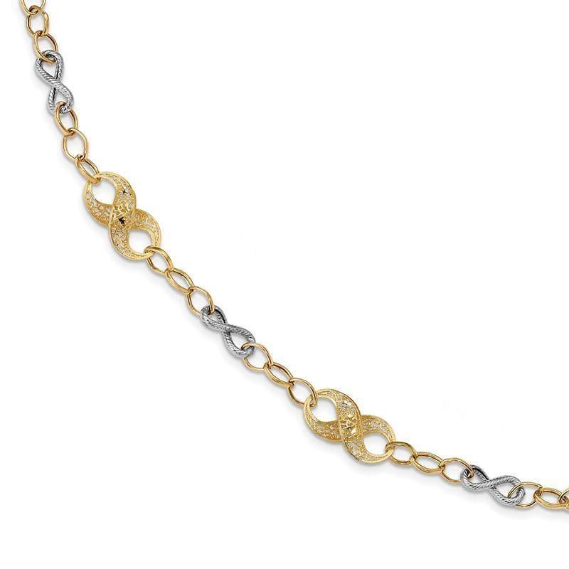 Leslie's 14K Two-tone Polished D-C Textured Fancy Link Bracelet - Seattle Gold Grillz