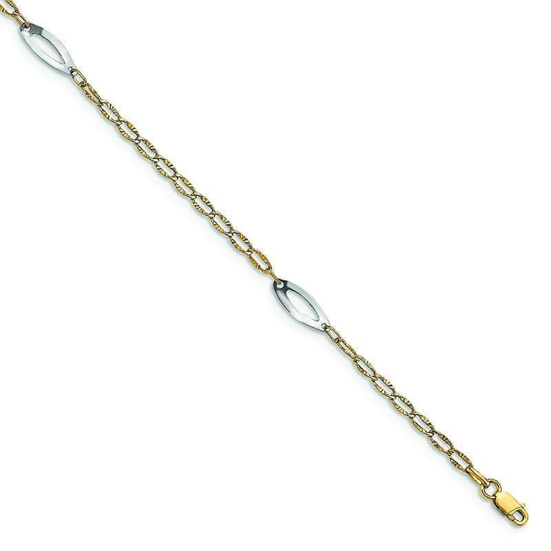 Leslie's 14k Two-tone Polished Diamond-cut with 1in ext. Anklet - Seattle Gold Grillz