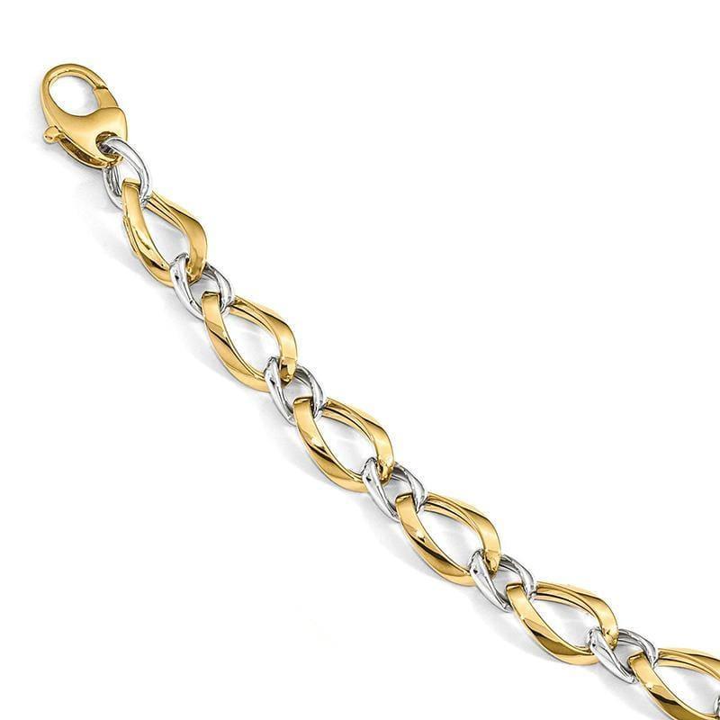 Leslie's 14k Two-tone Polished Fancy Link 7.75in Bracelet - Seattle Gold Grillz
