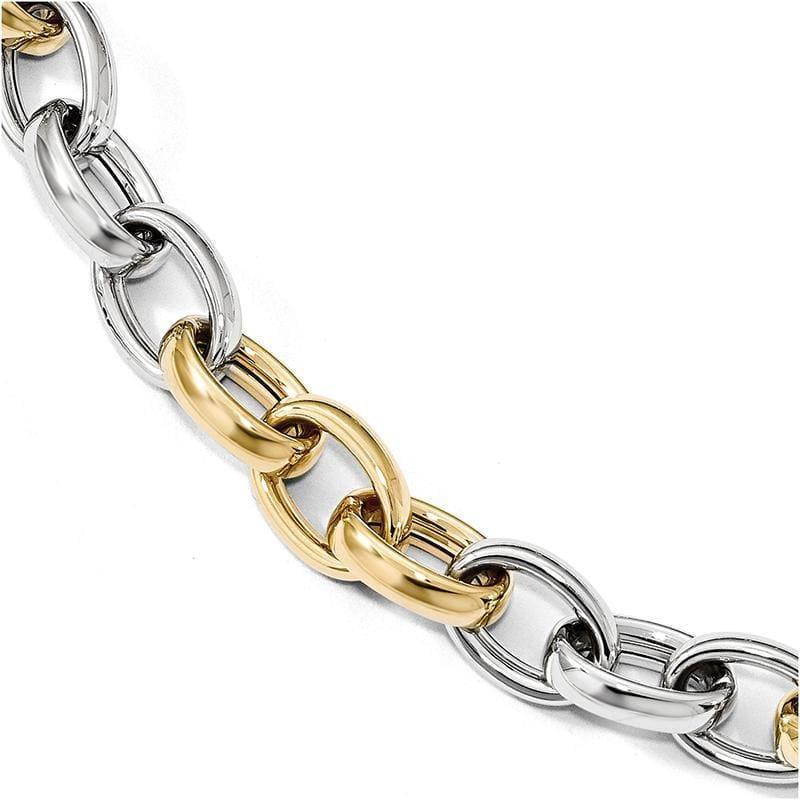 Leslie's 14k Two-tone Polished Fancy Link 8.25in w-.75in ext Bracelet - Seattle Gold Grillz