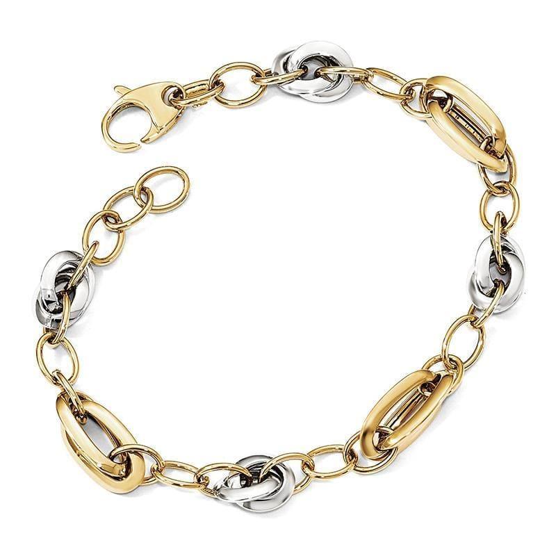 Leslie's 14k Two-tone Polished Fancy Link 8in Bracelet - Seattle Gold Grillz