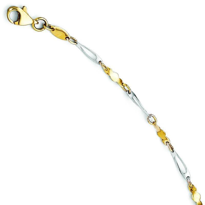 Leslie's 14k Two-tone Polished Fancy Link Anklet - Seattle Gold Grillz