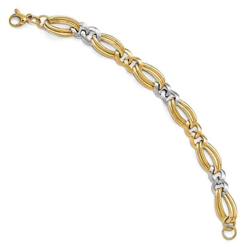 Leslie's 14k Two-tone Polished Fancy Link Bracelet - Seattle Gold Grillz