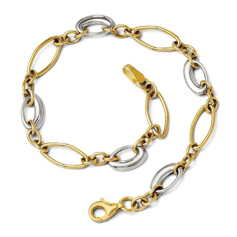 Leslie's 14k Two-tone Polished Fancy Link Bracelet - Seattle Gold Grillz