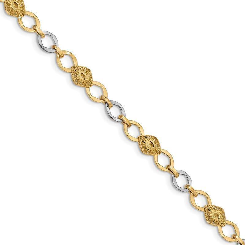 Leslie's 14K Two-tone Polished Fancy Link w-.5 in ext Bracelet - Seattle Gold Grillz
