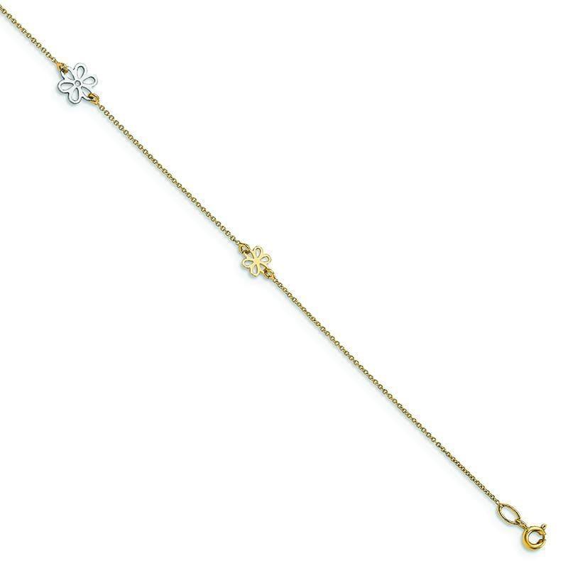 Leslie's 14k Two-tone Polished Flower with 1in ext. Anklet - Seattle Gold Grillz