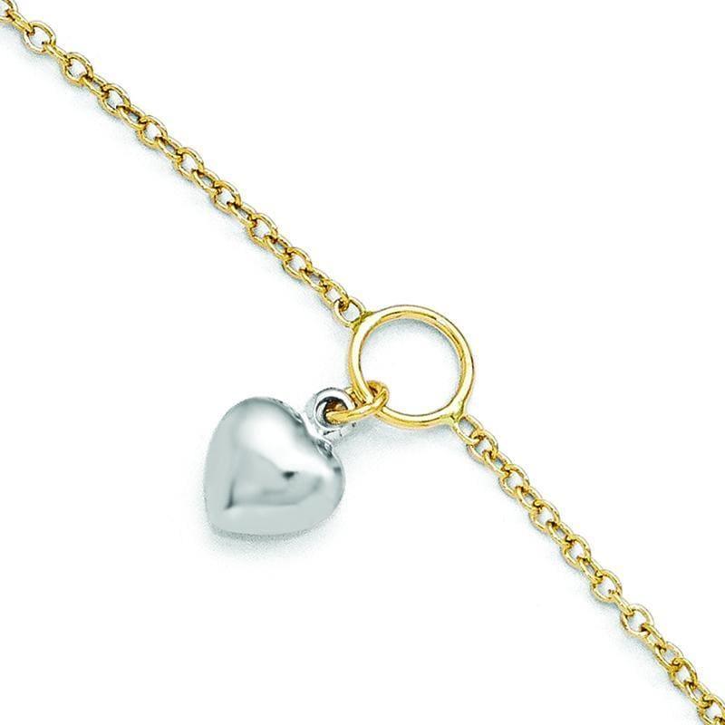 Leslie's 14k Two-tone Polished Heart Anklet w-1in ext - Seattle Gold Grillz