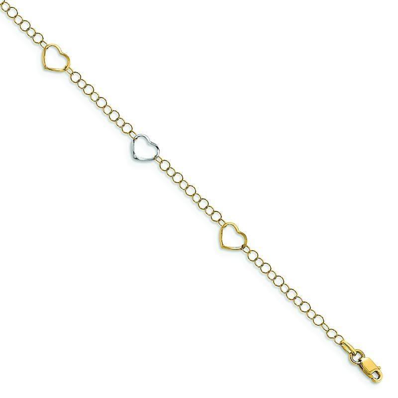 Leslie's 14k Two-tone Polished Heart with 1in ext. Anklet - Seattle Gold Grillz