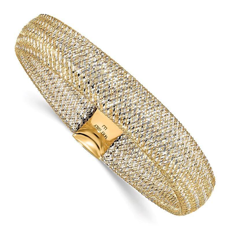 14K yellow gold mesh stretch bracelet — Rhodium Accents / 11mm