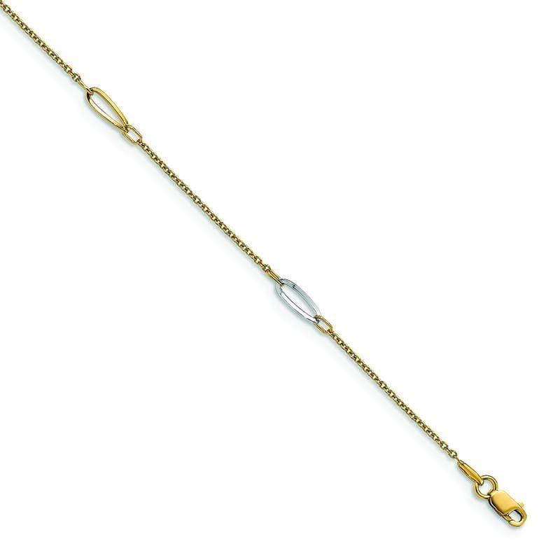 Leslie's 14k Two-tone Polished w-1 in ext. Anklet - Seattle Gold Grillz