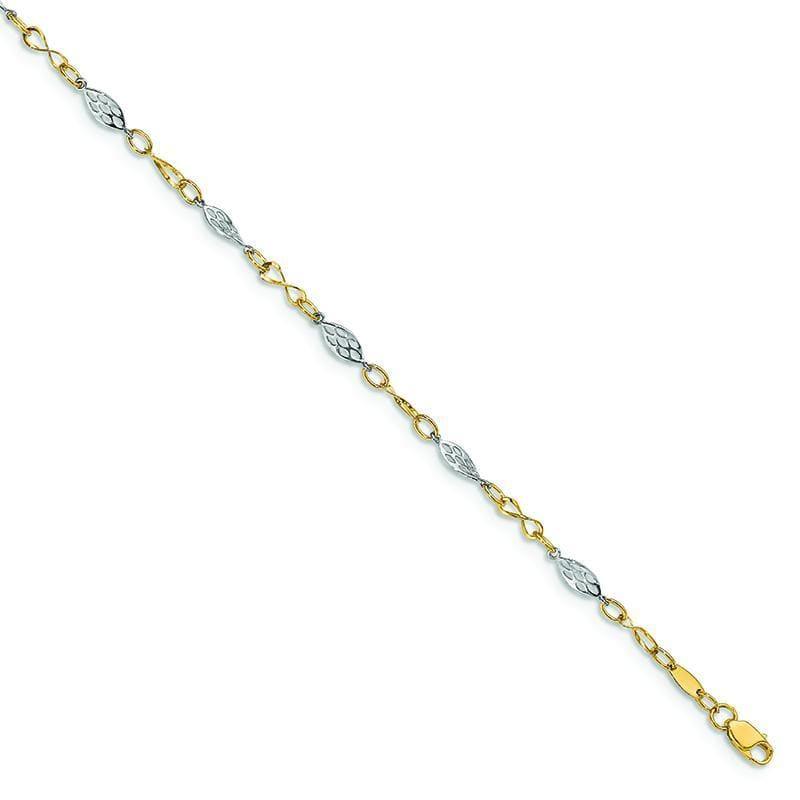 Leslie's 14k Two-tone Polished with 1in ext. Anklet - Seattle Gold Grillz