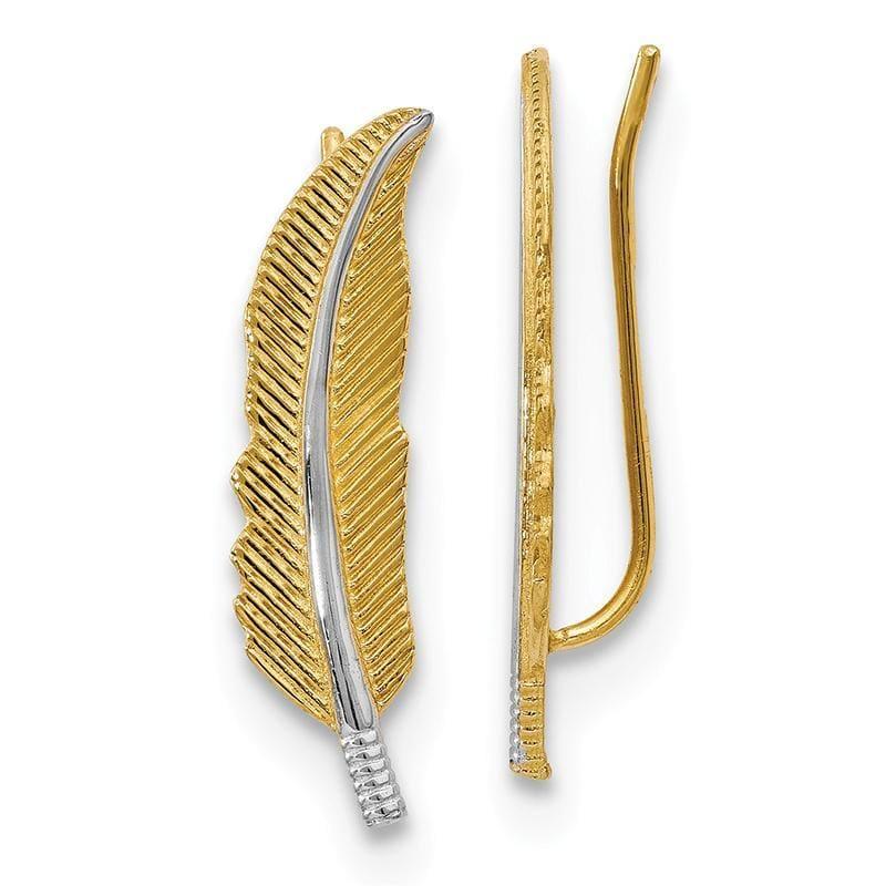 Leslie's 14K w-Rhodium Polished Feather Ear Climber Earrings - Seattle Gold Grillz