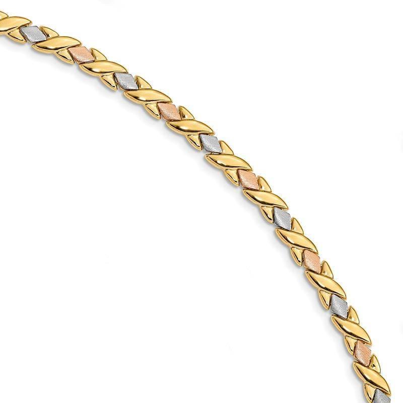 Leslie's 14K w-White & Rose Gold Plating Polished & Brushed Bracelet - Seattle Gold Grillz