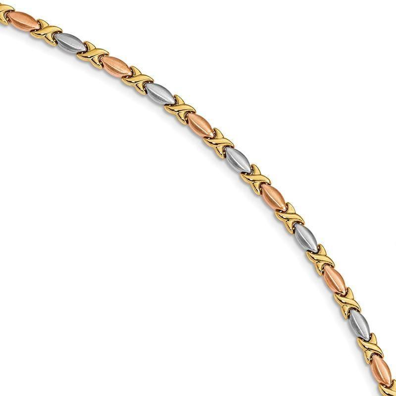 Leslie's 14K w-White & Rose Gold Plating Polished & Brushed X Bracelet - Seattle Gold Grillz