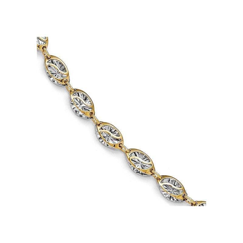 Leslie's 14k w-White Rhodium Polished and Diamond-cut Bracelet - Seattle Gold Grillz