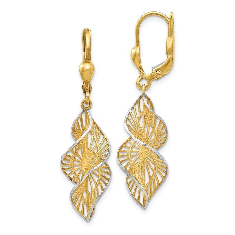 Leslie's 14k w-White Rhodium Textured and D-C Leverback Earrings - Seattle Gold Grillz