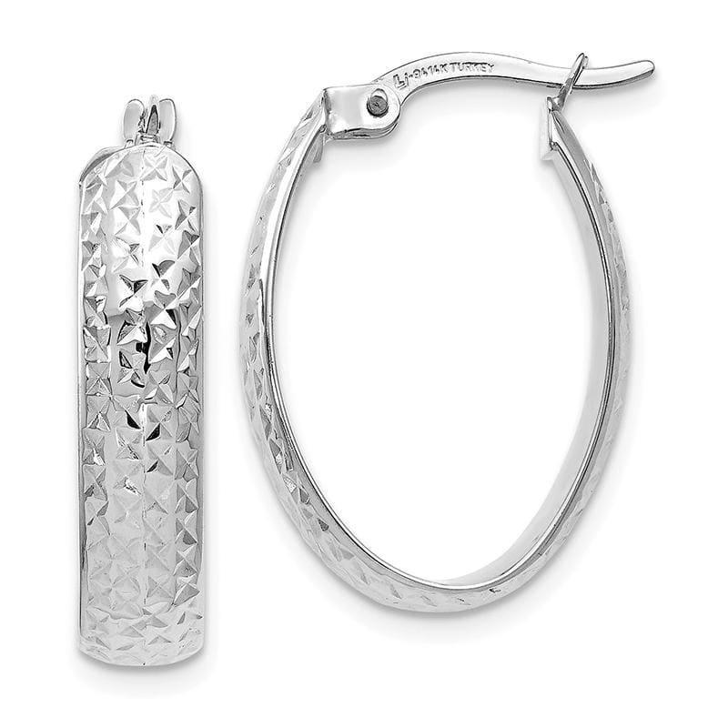 Leslie's 14k White Gold Diamond-cut Oval Hinged Hoop Earrings - Seattle Gold Grillz