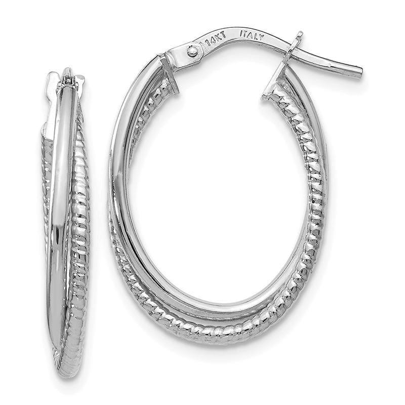 Leslie's 14k White Gold Polished Textured Oval Hoop Earrings - Seattle Gold Grillz