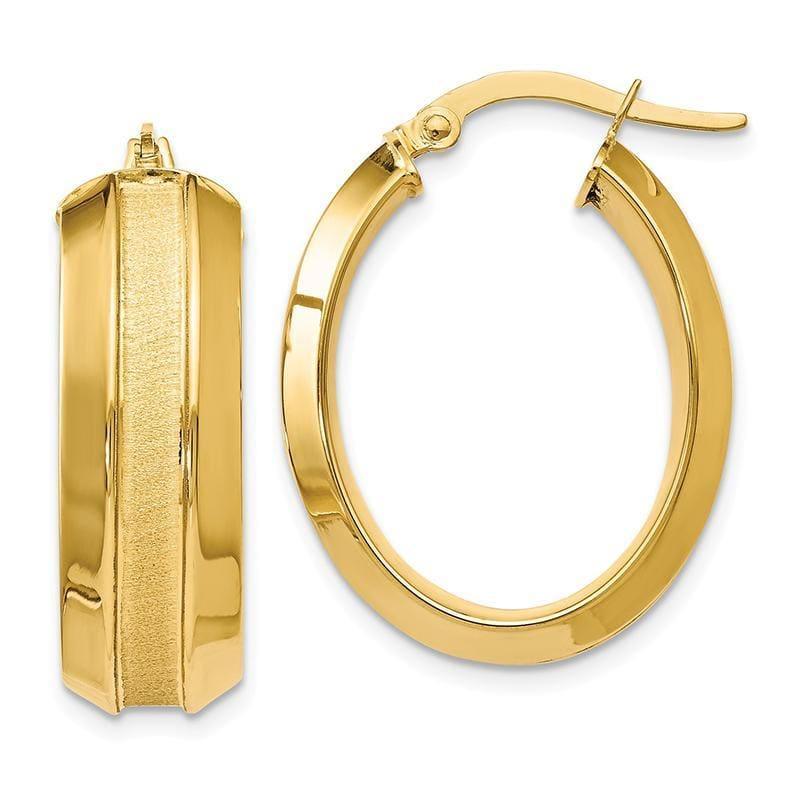 Leslies 14k Polished and Brushed Oval Hinged Hoop Earrings - Seattle Gold Grillz