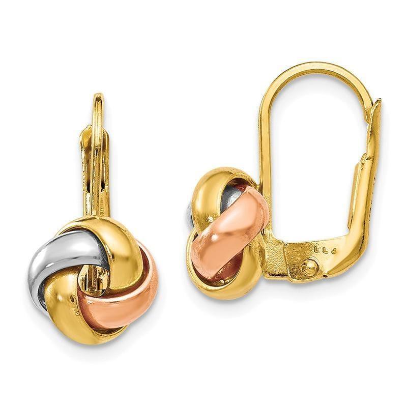 Leslies 14k Tri-Color Polished Love Knot Leverback Earrings - Seattle Gold Grillz