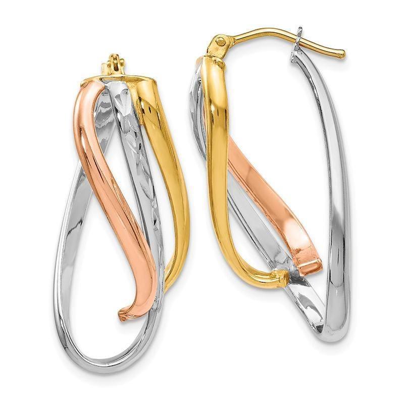 Leslies 14K Tri-color Polished Twisted Diamond-cut Hinged Hoop Earrings - Seattle Gold Grillz