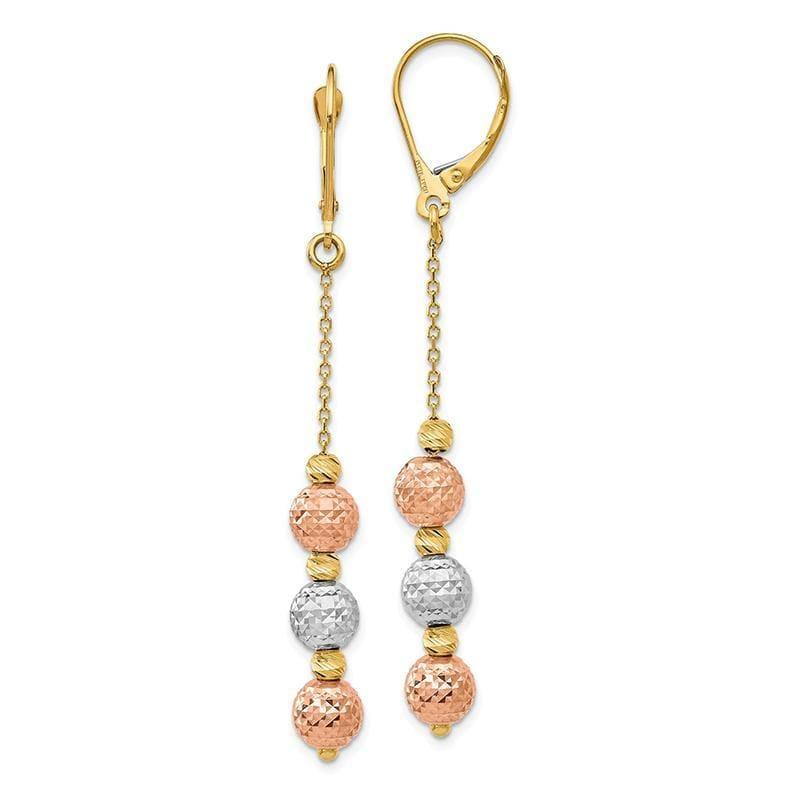 Leslies 14k Tri Colored Diamond-cut Beaded Leverback Earrings - Seattle Gold Grillz