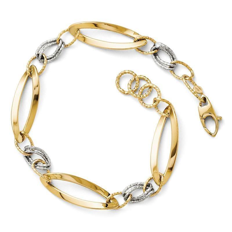 Leslies 14k Two-tone Polished and D-C Link w- 1-2in. ext. Bracelet - Seattle Gold Grillz