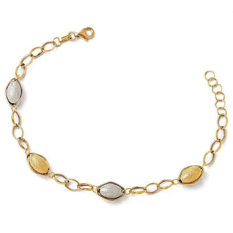 Leslies 14k Two-tone Polished and Textured Beads w-1in ext Bracelet - Seattle Gold Grillz