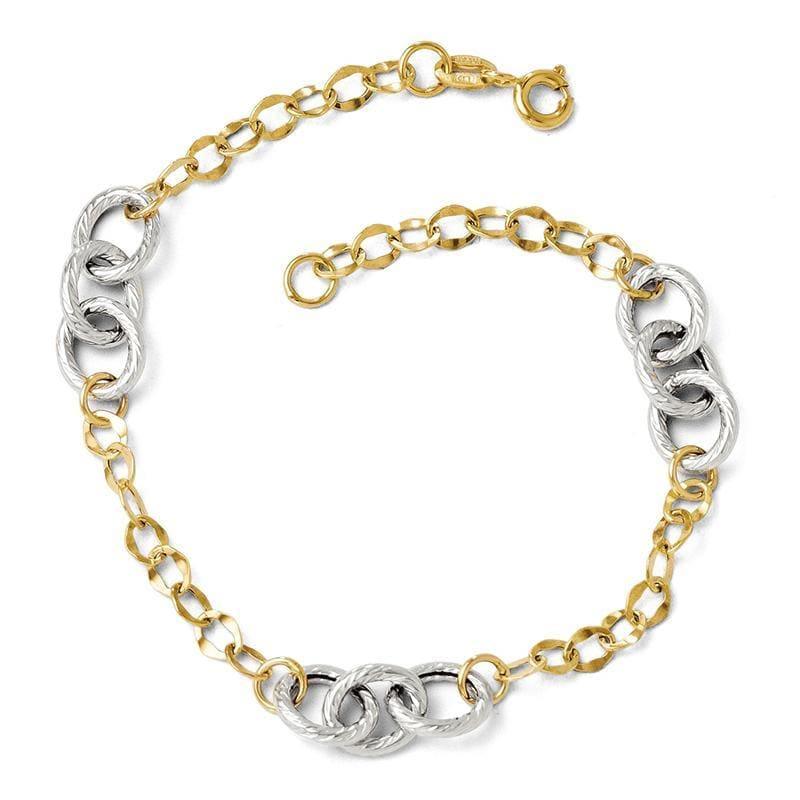 Leslies 14k Two-tone Polished and Textured Fancy Link Bracelet - Seattle Gold Grillz