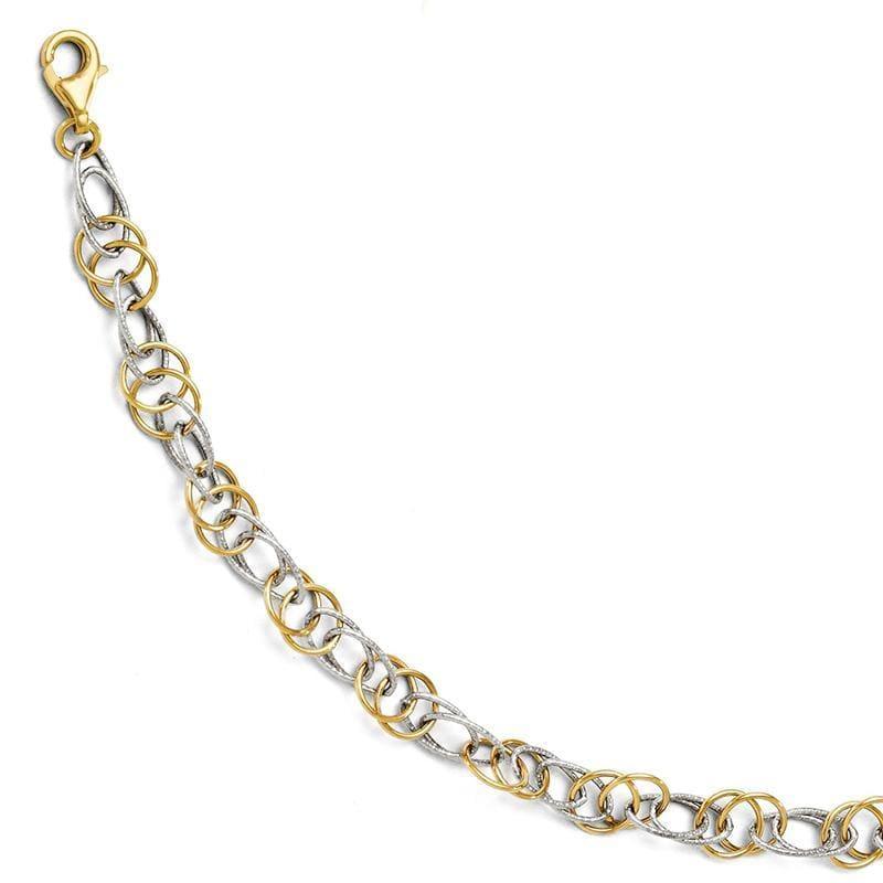 Leslies 14k Two-tone Polished and Textured Fancy Link Bracelet - Seattle Gold Grillz