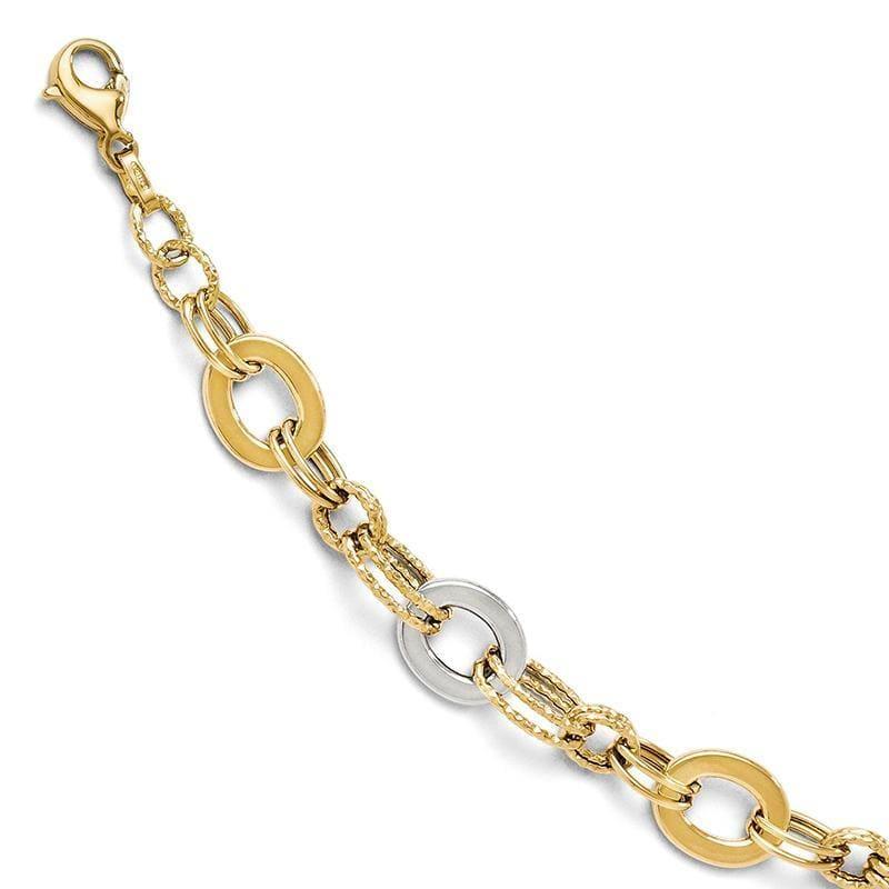 Leslies 14k Two-tone Polished and Textured Fancy Link Bracelet - Seattle Gold Grillz
