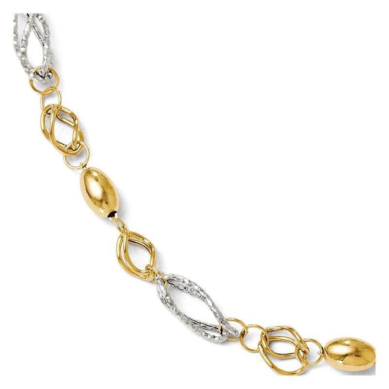 Leslies 14k Two-tone Polished and Textured Fancy Link Bracelet - Seattle Gold Grillz