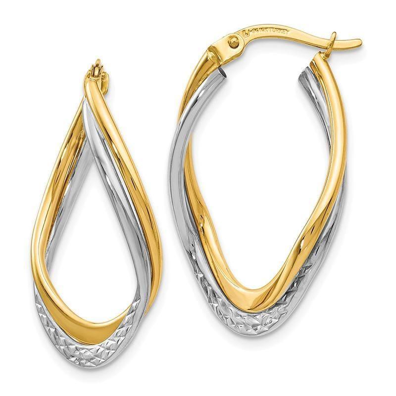 Leslies 14k Two-tone Polished and Textured Oval Hoop Earrings - Seattle Gold Grillz