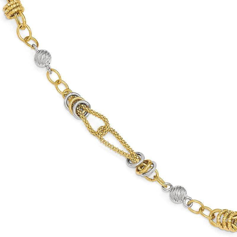 Leslies 14k Two-tone Polished, Textured & D-C Fancy Link Bracelet - Seattle Gold Grillz