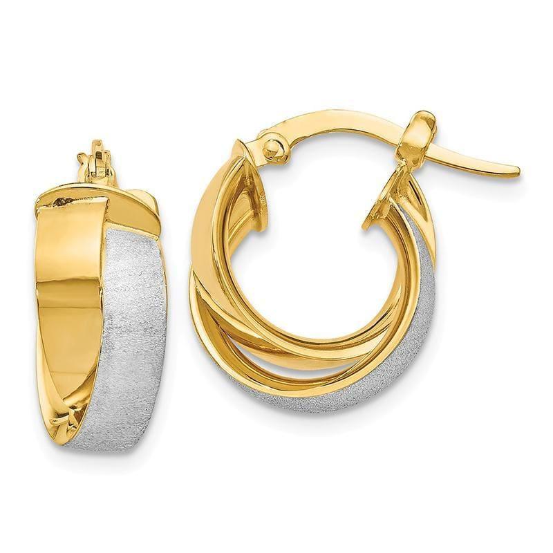 Leslies 14k w- Rhodium Plated Polished & Textured Hoop Earrings - Seattle Gold Grillz