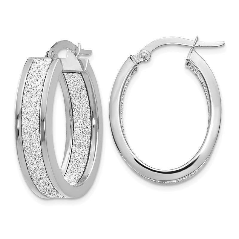 Leslies 14k White Gold Polished Glimmer Infused Oval Hoop Earrings - Seattle Gold Grillz