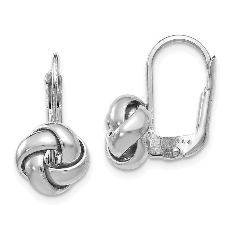 Leslies 14k White Gold Polished Love Knot Leverback Earrings - Seattle Gold Grillz