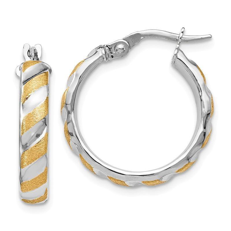 Leslies 14k White Gold with Yellow Polished Textured Hoops - Seattle Gold Grillz