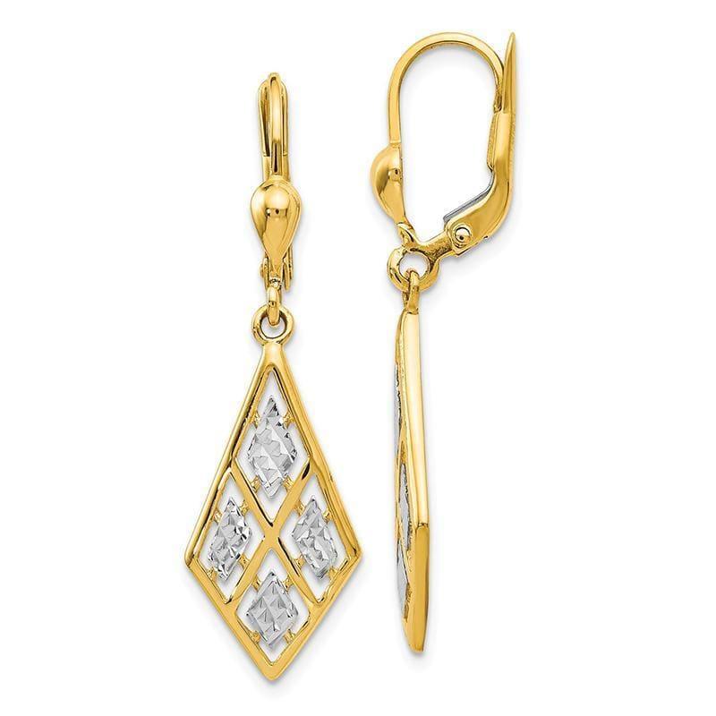 Leslies 14k with Rhodium Diamond-cut Leverback Earrings - Seattle Gold Grillz