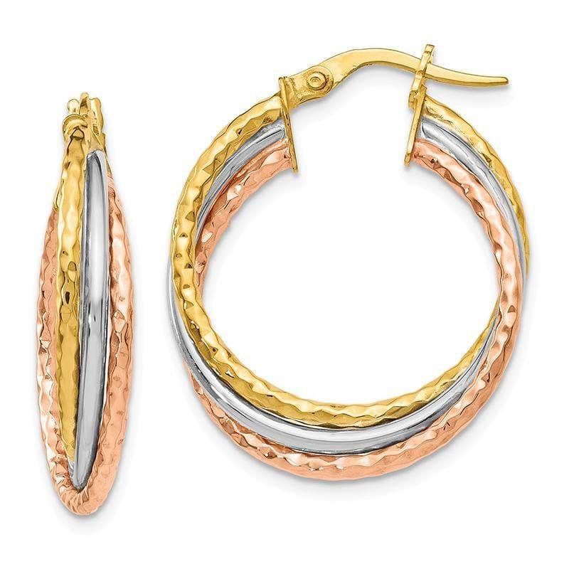Leslies 14k Yellow Gold w-White & Rose Rhod Textured Hoop Earrings - Seattle Gold Grillz