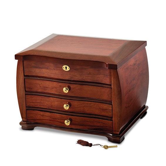 Luxury Giftware High Gloss Bubinga Veneer 3-drawer Locking Wooden Jewelry Chest - Seattle Gold Grillz