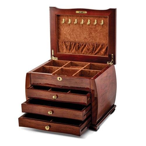 Luxury Giftware High Gloss Bubinga Veneer 3-drawer Locking Wooden Jewelry Chest - Seattle Gold Grillz