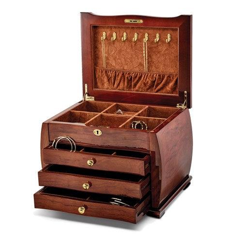 Luxury Giftware High Gloss Bubinga Veneer 3-drawer Locking Wooden Jewelry Chest - Seattle Gold Grillz