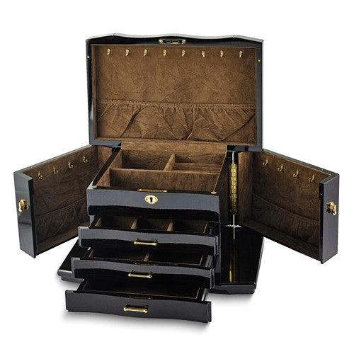 Luxury Giftware High Gloss Walnut Burl Veneer 3-drawer with Swing-out Sides Locking Wooden Jewelry Box - Seattle Gold Grillz