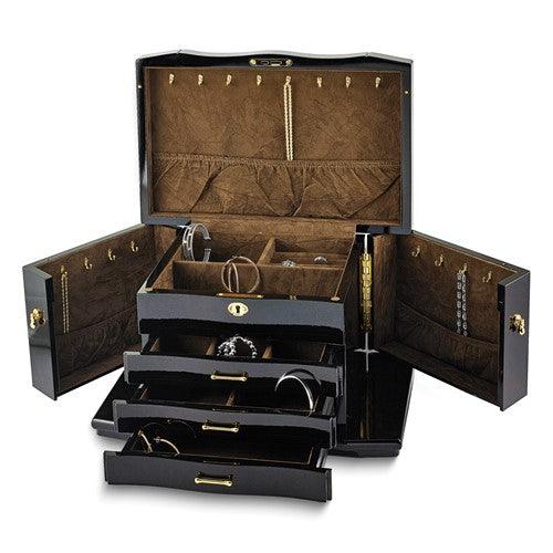 Luxury Giftware High Gloss Walnut Burl Veneer 3-drawer with Swing-out Sides Locking Wooden Jewelry Box - Seattle Gold Grillz