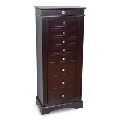 Olympia Dark Walnut Finish Wood Composite 7-drawer with Locking Top Jewelry Armoire - Seattle Gold Grillz