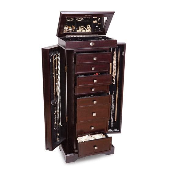 Olympia Dark Walnut Finish Wood Composite 7-drawer with Locking Top Jewelry Armoire - Seattle Gold Grillz