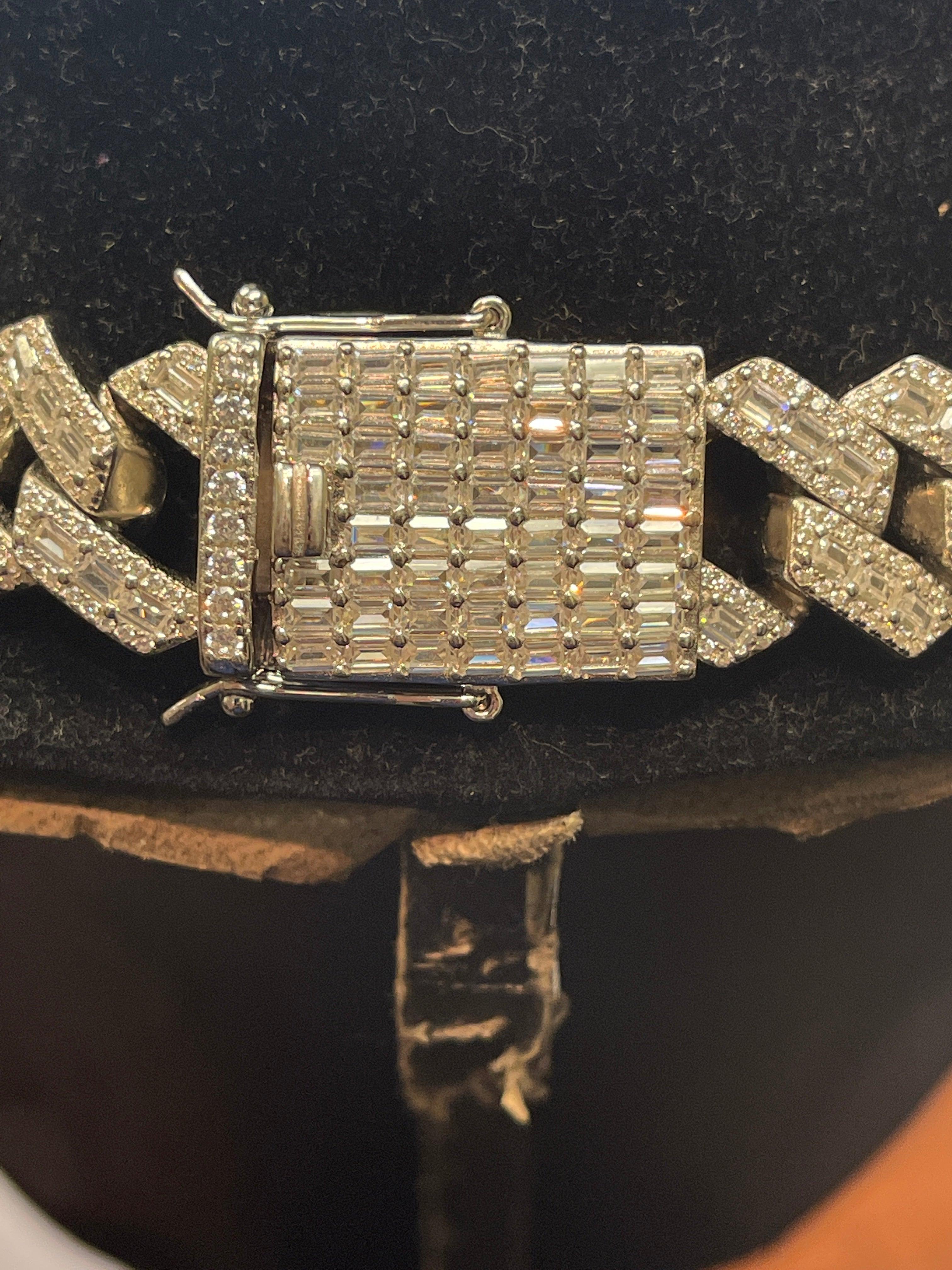 Silver Emerald Cut CZ Cuban Chain - Seattle Gold Grillz